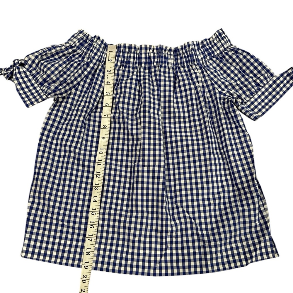 J Crew Off the Shoulder Blue White Gingham Top - Picture 4 of 9
